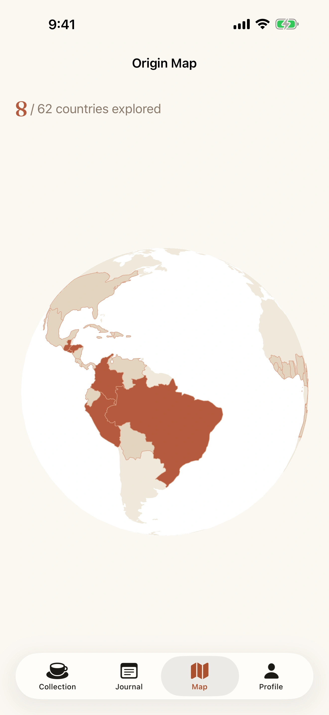 3D globe of coffee origin countries